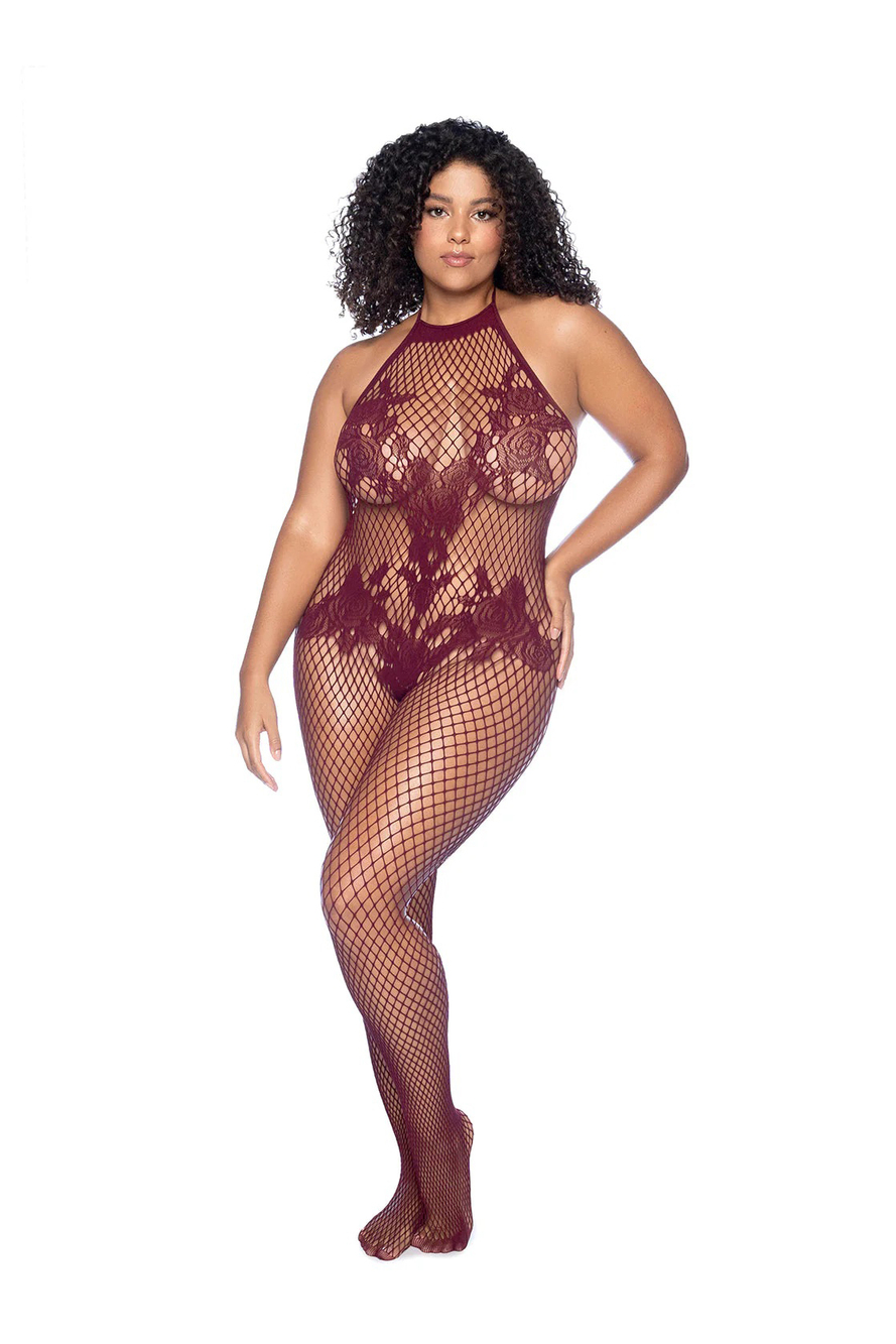 Vino Noir Floral Fishnet Bodystocking - X - Cherry Mapale